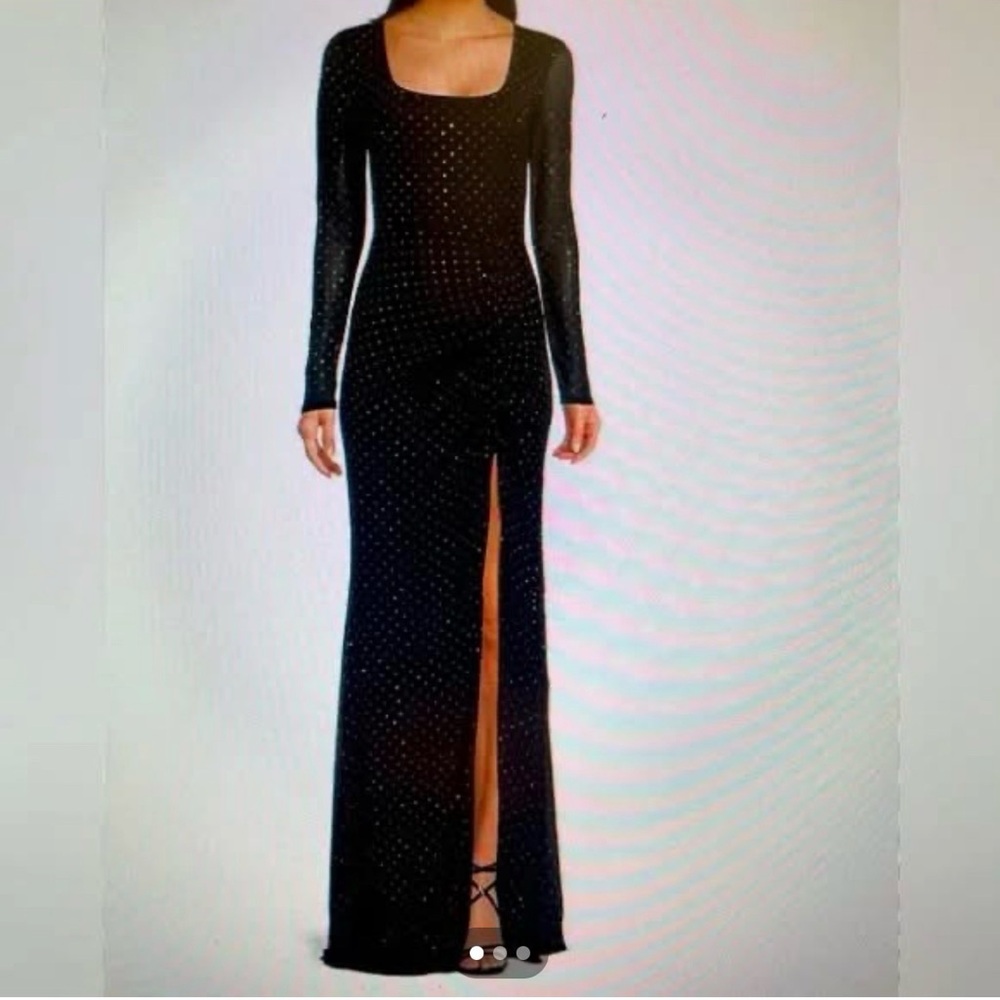 Long Sleeved Studded Black Dress